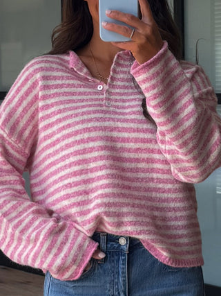 Henley Isla Stripe Sweater | Bubblegum