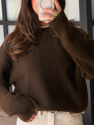 Eden Ribbed Knit Sweater | Chocolate