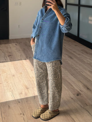 Roaming Wild Leopard Barrel Jeans