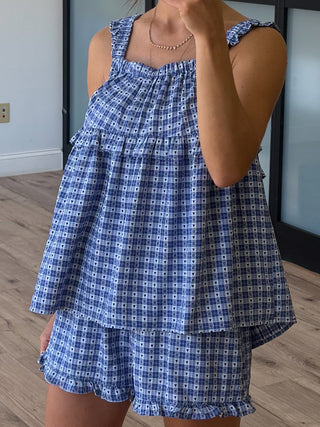 Blueberry Hearts Ruffle Trim Shorts