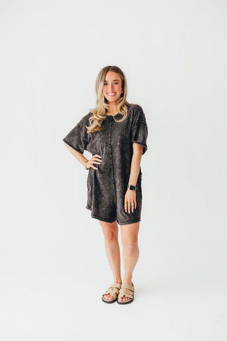 Mineral Wash Casual Romper | Washed Black | +Plus Available