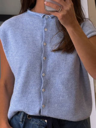 Zuri Button-Front Knit Vest | Sky
