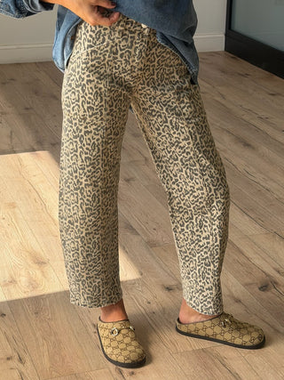 Roaming Wild Leopard Barrel Jeans