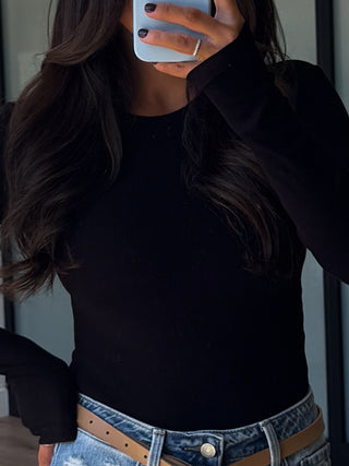 Stretch Ribbed Long Sleeve | Black | RESTOCK
