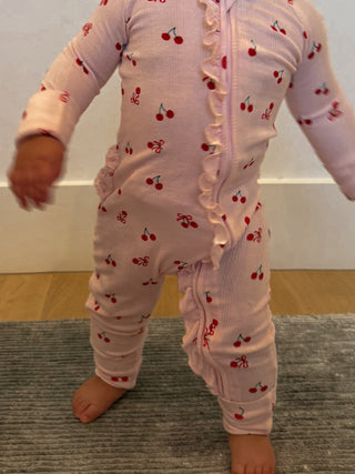 Cherry Pointelle Ruffle Zippy | Tiny Talulah