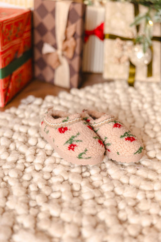 Kids Snowdrop Slides | Taupe/Red