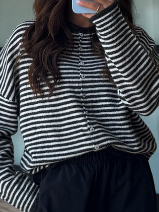 Isla Cardigan | Mini Striped Charcoal