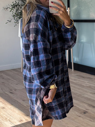 Mix It Up Plaid Shirt Dress | Blue Multi