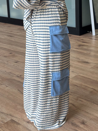 Keeley Wide-Leg Cargo Pants | Blue Stripe