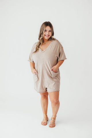 Mineral Wash Casual Romper | Taupe