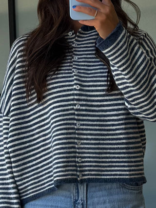 Isla Cardigan | Mini Striped Denim