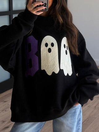 "BOO" Mock Neck Sweatshirt | Black