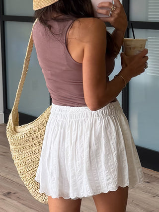 Cotton Scallop Hem Shorts