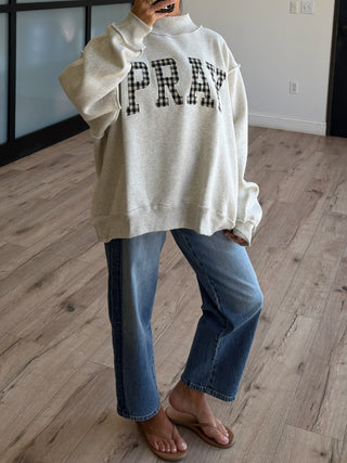 "PRAY" Mock Neck Sweatshirt | Gingham