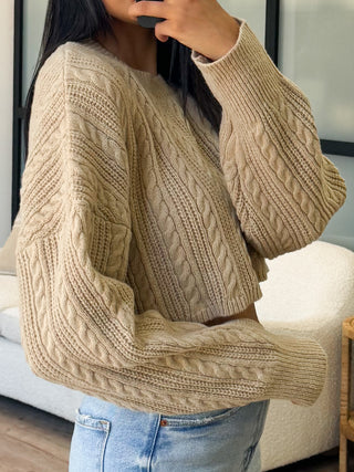 Mae Cable Knit Cropped Sweater | Taupe | +Plus Available | FINAL SALE