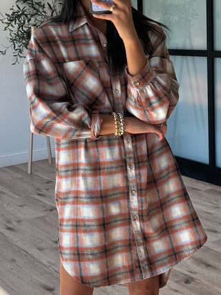 Woodland Plaid Shirt Dress | Rust