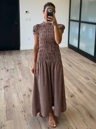 Margaux Smocked Maxi Dress | Burgundy Plaid