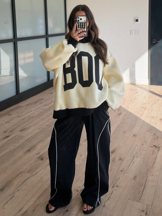 Contrast "BOO" Mock Neck Sweatshirt