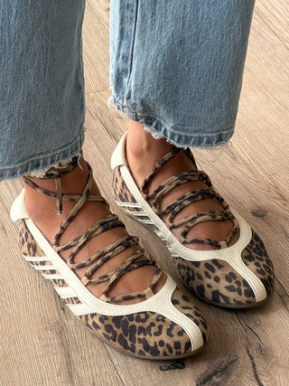 Triple Pointe Lace-Up Ballet Flats | Leopard