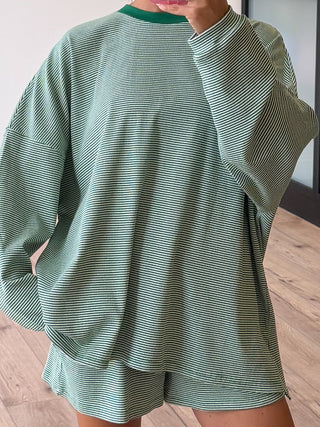 Easy Going Ribbed Stripe Pullover | Green