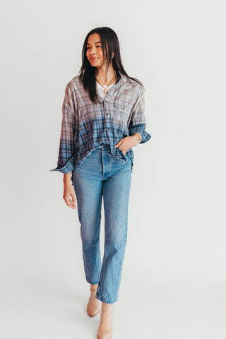 Blue Mountain Ombre Plaid Top