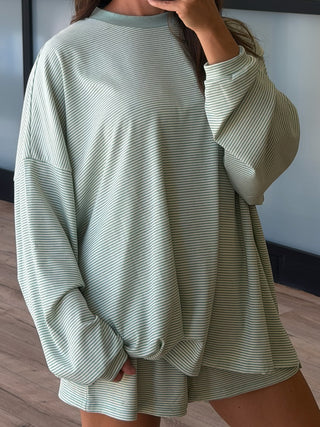 Easy Going Ribbed Stripe Pullover | Mint