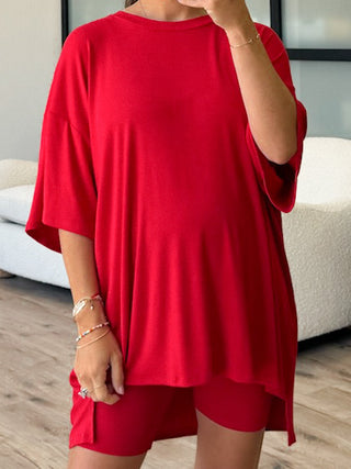 Novi Ribbed Tee + Shorts Set | Cherry | +Plus Available