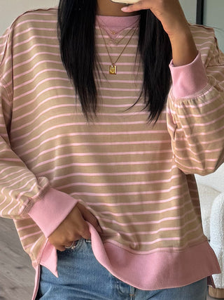 Seeing Stripes Pullover | Latte Rose