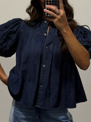Copacabana Puff Sleeve Blouse | Dark Denim