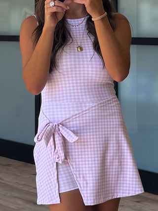 Gingham Active Wrap Romper | Pink | RESTOCK