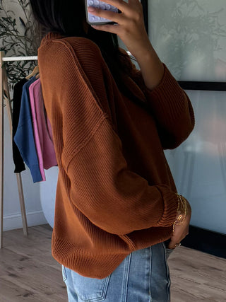 Take It Easy Ribbed Sweater | Pecan