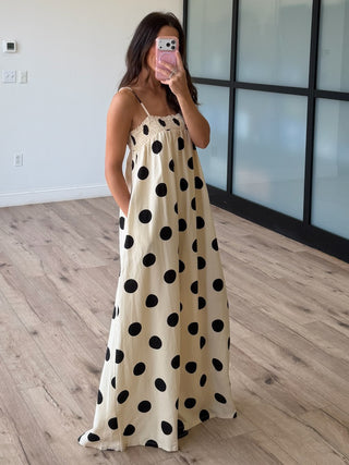 Kaci Polka Dot Maxi Dress | Cream