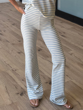 Miah Ribbed Knit Flare Pants | Pale Blue