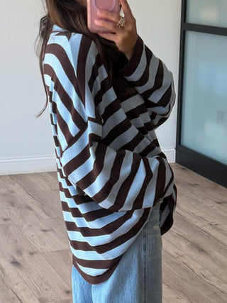 Hidden Hills Stripe Mock Neck Top | Cocoa Breeze