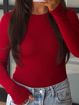 Essential Ribbed Long Sleeve | Cherry | +Plus Available | RESTOCK