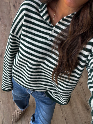 Henley Isla Stripe Sweater | Forest