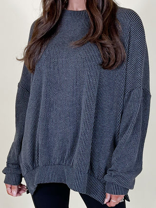 Comfy Ribbed Pullover | Charcoal | +Plus Available | BLACK TUESDAY DOORBUSTER