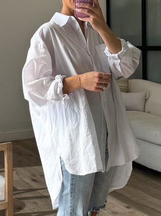 Poplin Cotton Button-Down Shirt | White | RESTOCK