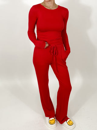 Downtime Ribbed Lounge Pants | Cherry | +Plus Available | FINAL SALE