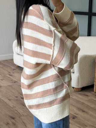 Kimora Henley Sweater | Taupe Stripe