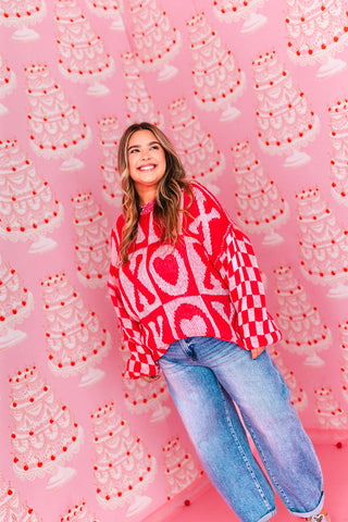 Oversized Checkered 'XO' Sweater | Hot Pink | +Plus Available | FINAL SALE