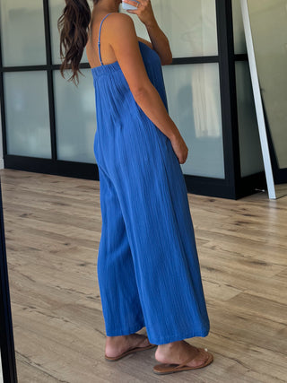 Sun-Drenched Cotton Jumpsuit | Cobalt