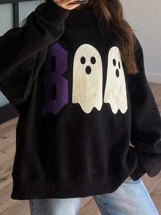 "BOO" Mock Neck Sweatshirt | Black