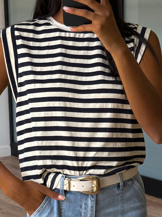Solstice Muscle Tee | Cream/Black | +Plus Available