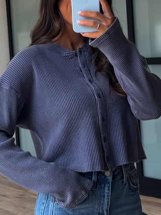 Thermal Buttoned Top | Indigo