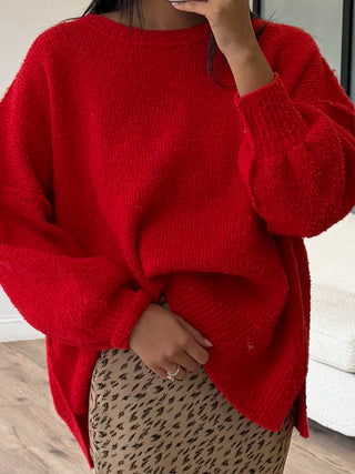 Lev Textured Sweater | Red | +Plus Available