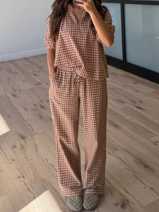 Bodhi Plaid Wide-Leg Pants | Caramel