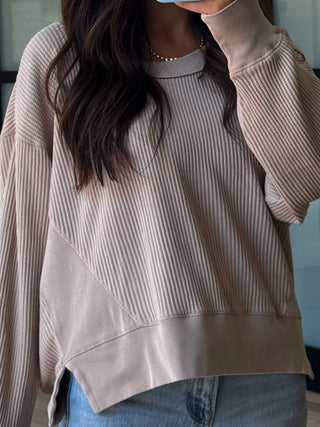 Banner Waffle Knit Top | Sand