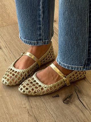 Montez Woven Mary Jane Flats | Gold
