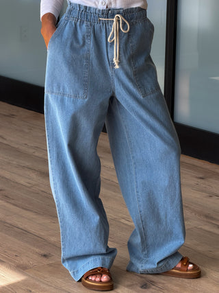 Liv Wide-Leg Drawstring Pants | Light Wash